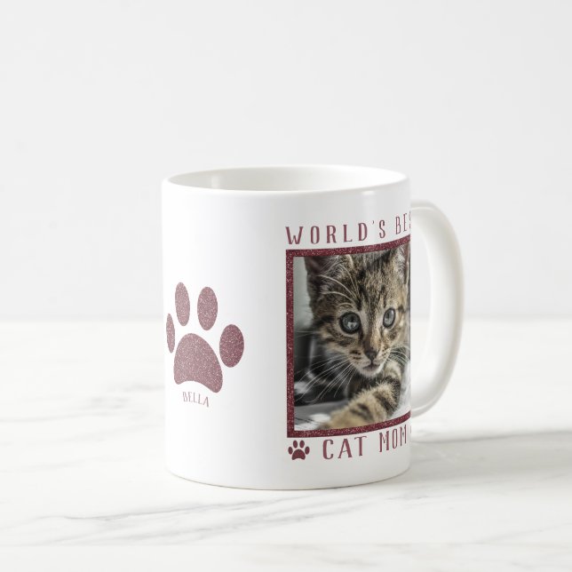 Världens Bästa Kattmamma Rosa Guld Glitter Tassar  Kaffemugg (Framsida höger)