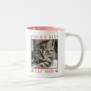 Världens Bästa Kattmamma Rosa Tassavtryck Djur Fot Två-Tonad Mugg