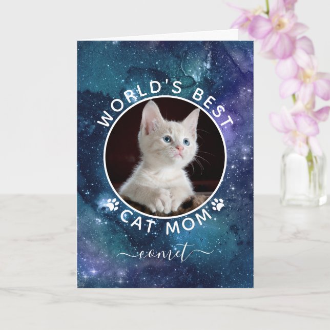 Världens Bästa Kattmamma Rymdbild Morsdagskort Kort (Orkide)