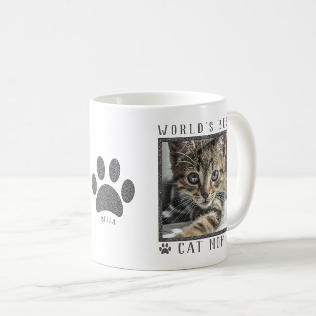 Världens Bästa Kattmamma Silver Glitter Tassar Hus Kaffemugg (Framsida höger)