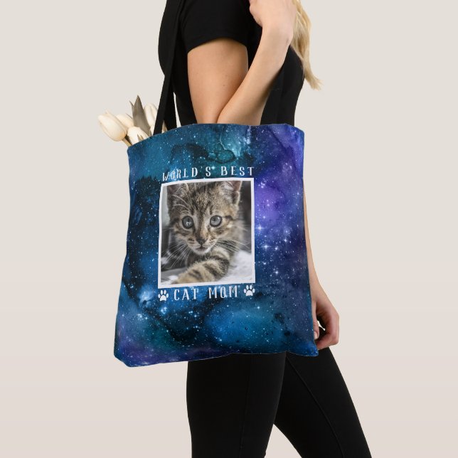 Världens Bästa Kattmamma Tassavtryck Foto Ram Rymd Tygkasse (Närbild)