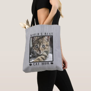 Världens Bästa Kattmamma Tassavtryck Foto Rustik Tygkasse