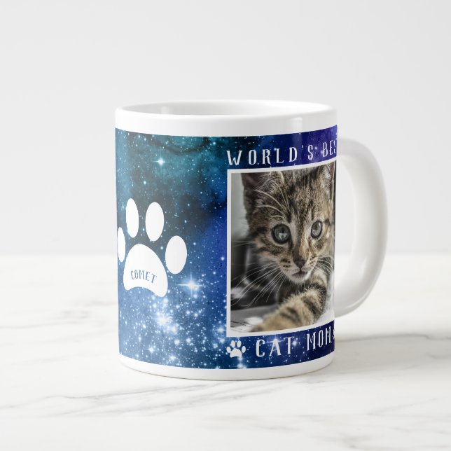 Världens Bästa Kattmamma Tassavtryck Namn Foto Utr Jumbo Mugg (Framsida höger)