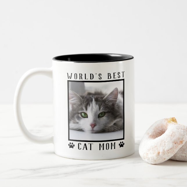 Världens Bästa Kattmamma Tassavtryck Pet Foto Ram Två-Tonad Mugg (Med munk)