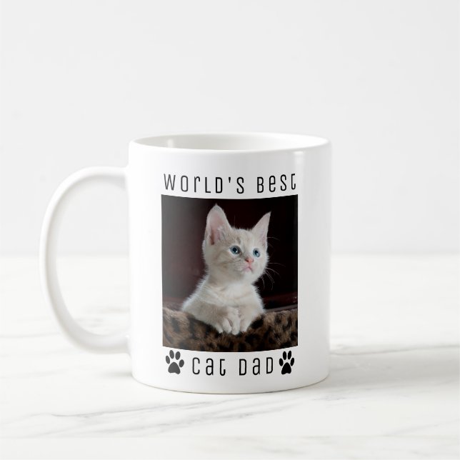 Världens Bästa Kattpappa Anpassad Foto, Tassavtryc Kaffemugg (Vänster)