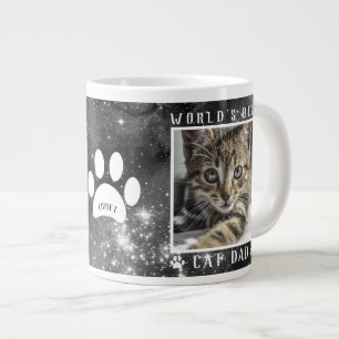 Världens Bästa Kattpappa Rymd Paw Avtryck Namn Fot Jumbo Mugg