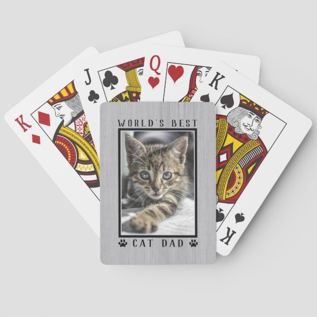 Världens Bästa Kattpappas Tassavtryck Foto Rustik Casinokort (Baksidan)