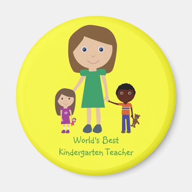 Världens bästa Kindergarten Lärare Cute Tecknad Magnet (Framsidan)