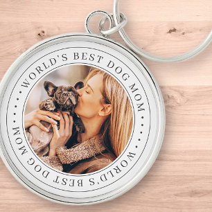 Världens bästa klassiska foto av Hund Mamma Rund Silverfärgad Nyckelring