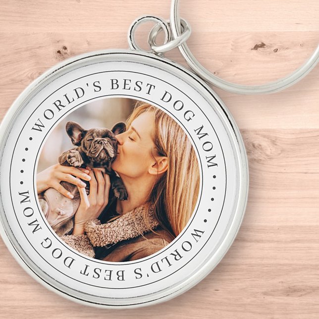 Världens bästa klassiska foto av Hund Mamma Rund Silverfärgad Nyckelring (Skapare uppladdad)