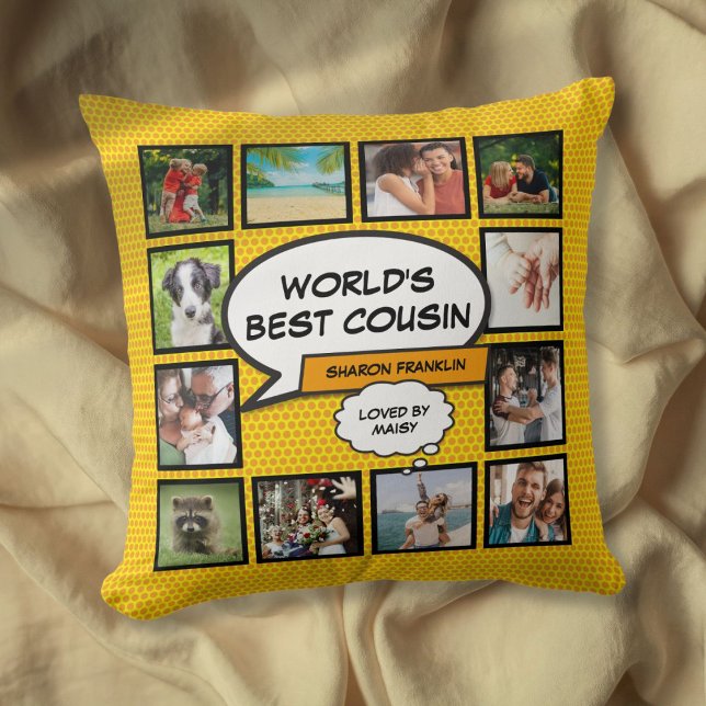 Världens Bästa Kusins Fotokollage Modernt Roligt Kudde (World's Best Cousin Photo Collage Modern Fun Throw Pillow)