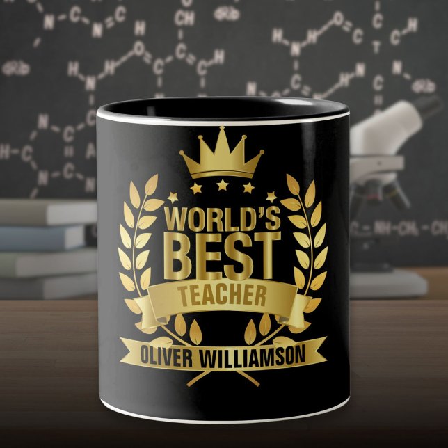 Världens bästa lärare Black och Guld 5 Star Två-Tonad Mugg (World's Best Teacher Black And Gold 5 Star Two-Tone Coffee Mug)