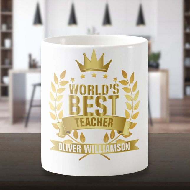 Världens bästa lärare Guld 5 Star Kaffemugg (World's Best Teacher Gold 5 Star Coffee Mug)