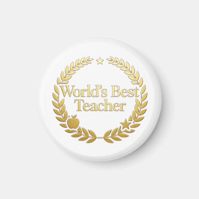 Världens Bästa Lärare Guld Lagerkrans Väggklocka Magnet (Framsidan)
