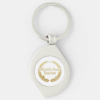 Världens Bästa Lärare Guld Lagerkrans Väggklocka Swirl Silverfärgad Nyckelring