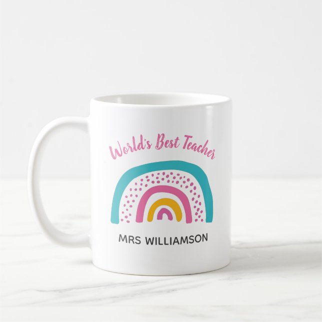 Världens Bästa Lärare Ljus Regnbåge Kaffemugg (Vänster)