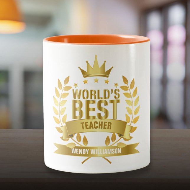 Världens Bästa Lärare Rolig Guld Två-Tonad Mugg (World's Best Teacher Fun Gold Two-Tone Coffee Mug)