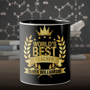 Världens Bästa Lärare Svart Och Guld 5 Stjärnor Två-Tonad Mugg