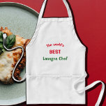 Världens bästa Lasagna Chef - röd vit grönt Förkläde<br><div class="desc">Världens bästa Lasagna Chef i rött vitt och grönt. Den avser den italienska trifärgen .Graphic-formgivningen med lumirala . Lönsam textdesign för utmärkta lasagna Chefs .</div>