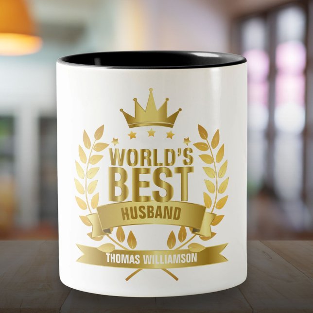Världens bästa Make 5-stjärna i Guld Två-Tonad Mugg (World's Best Husband 5 Gold Star Two-Tone Coffee Mug)
