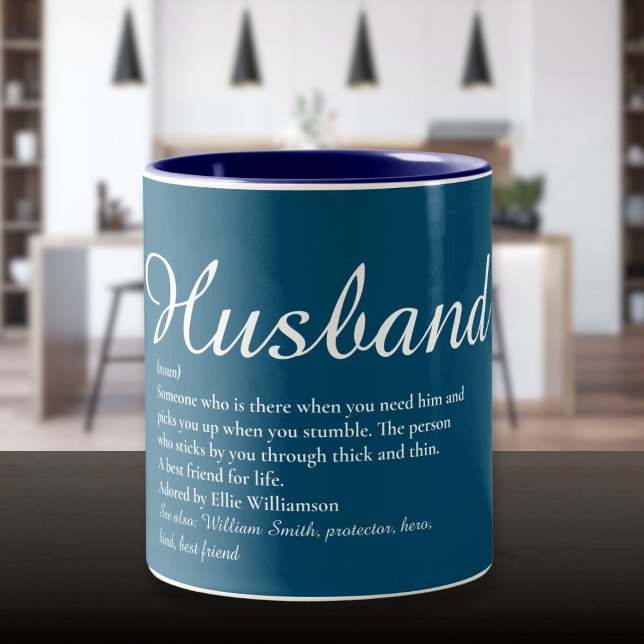 Världens Bästa Makes Definition Skript Blå Två-Tonad Mugg (World's Best Husband Definition Script Blue Two-Tone Coffee Mug)