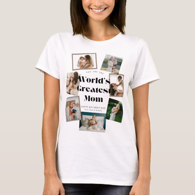 Världens Bästa Mamma 7 Foto Collage T Shirt (Framsida)