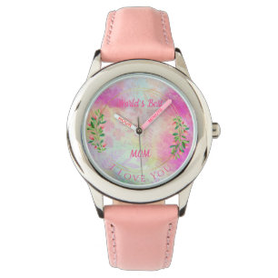Världens Bästa Mamma Akvarell Rosa Blommig Armbandsur