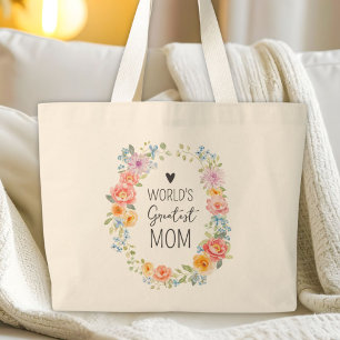 Världens Bästa Mamma Anpassad Citat Färgrik Blomma Jumbo Tygkasse