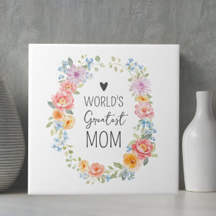 Världens Bästa Mamma Anpassad Citat Färgrik Blomma Kakelplatta
