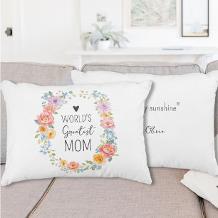 Världens Bästa Mamma Anpassad Citat Färgrik Blomma Prydnadskudde