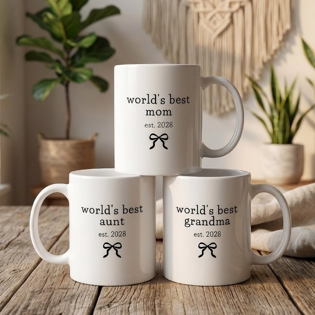 Världens Bästa Mamma | Anpassad Modernt Skript Ny  Kaffemugg (Best Mom Personalized Mug | New Baby | Baby Shower Gift | Personalized World's Best Grandma Aunt Mug)