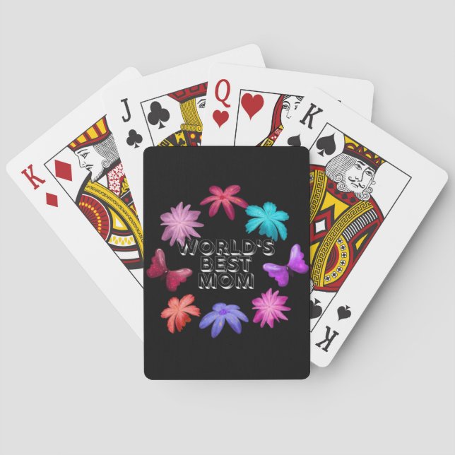 Världens Bästa Mamma Blommig Fjärilskrans Söt Moth Casinokort (Baksidan)