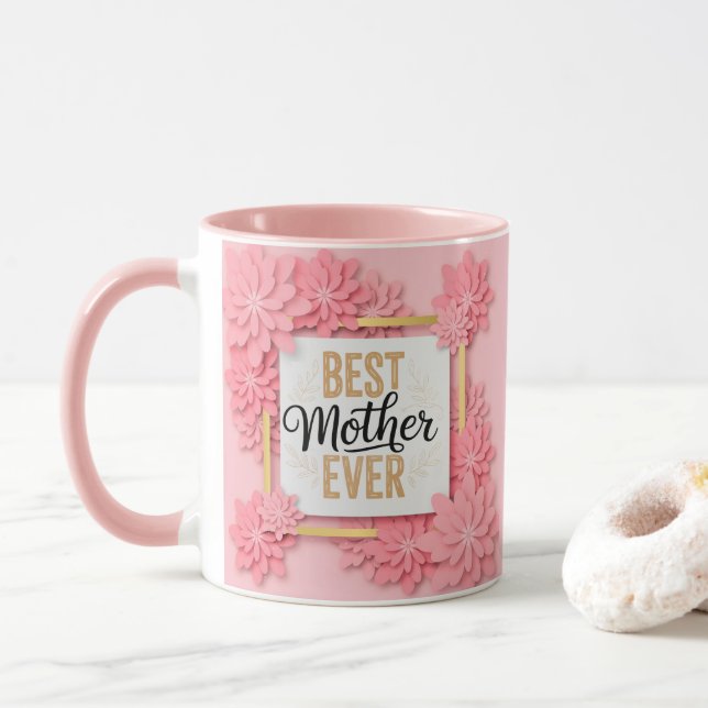 "Världens Bästa Mamma" Blommig Rosa I Mors Dag Mugg (Med munk)