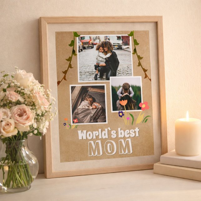 Världens Bästa Mamma Blommor Gammalt Papper 3 Foto Poster (Skapare uppladdad)