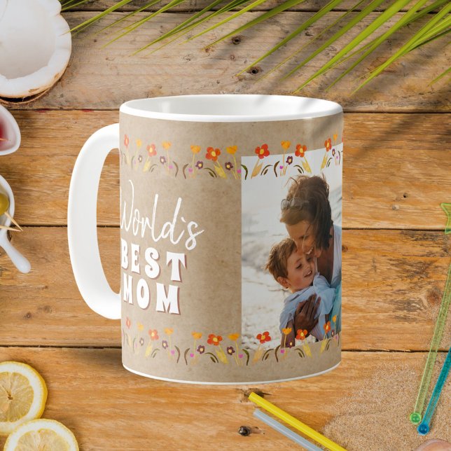Världens Bästa Mamma Blommor Rustik Foto Kaffemugg (Skapare uppladdad)