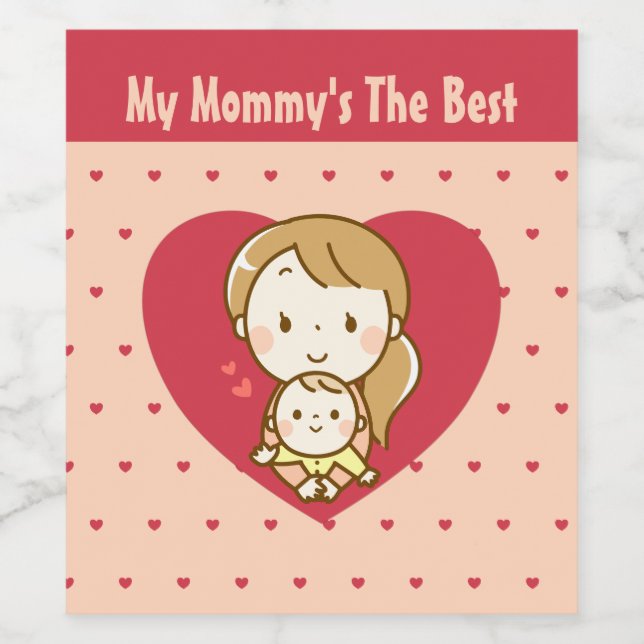 Världens bästa Mamma Cute Mors dag Kawaii-Tecknad Vinflaska Etikett (Singel etikett)