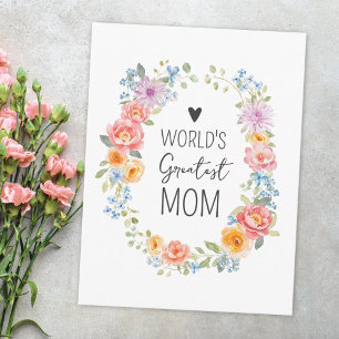 Världens Bästa Mamma Färgglad Blommig Mors Dag Vykort