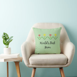 "Världens bästa mamma" grafisk blommig design Kudde