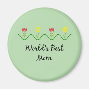 "Världens bästa mamma" grafisk blommig design Magnet