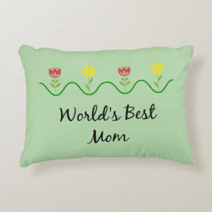 "Världens bästa mamma" grafisk blommig design Prydnadskudde
