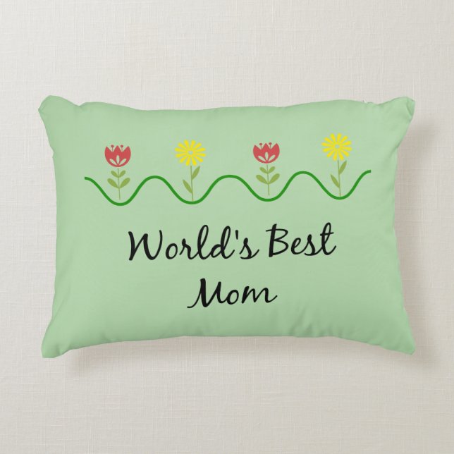 "Världens bästa mamma" grafisk blommig design Prydnadskudde (Framsidan)