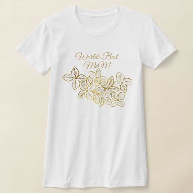 Världens bästa Mamma Guld Blommigt Mors dag T Shirt (Laydown)