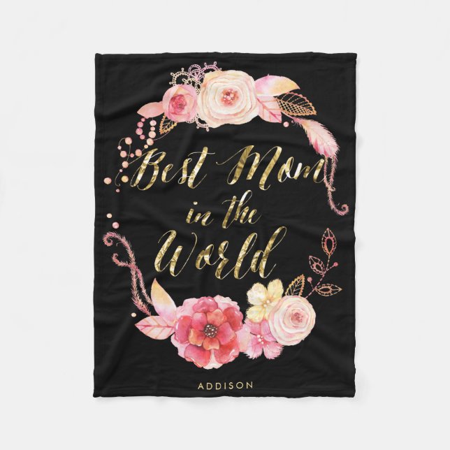 Världens bästa Mamma i Blommigtens fiskevatten Fleecefilt (Framsidan)
