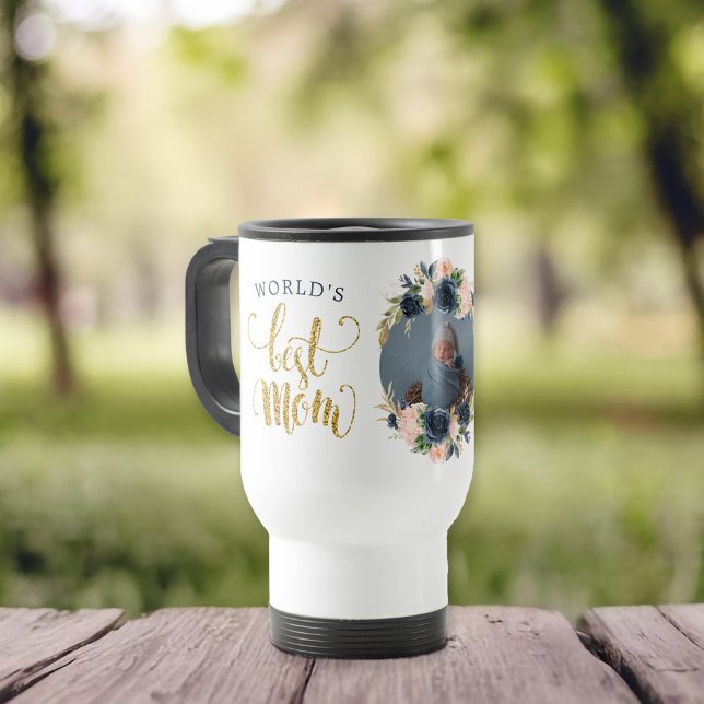 Världens bästa Mamma-marinens Rosa-Blommigt Botani Resemugg (Give your mom the world's best mom mug featuring a place for a photo with botanical floral)