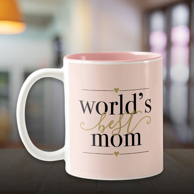 Världens bästa Mamma Modern Elegant  Rosa och Guld Två-Tonad Mugg (Worlds Best Mom Modern Elegant Blush Pink and Gold Two-Tone Coffee Mug)