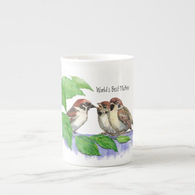 Världens bästa Mamma, Mors dag Sparrow-familjen Benporslin Mugg (Framsidan)