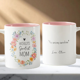 Världens Bästa Mamma Personligt Citat Blommig Två-Tonad Mugg