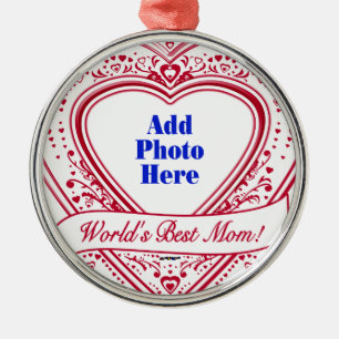 Världens bästa Mamma! Photo Red Hearts Julgransprydnad Metall