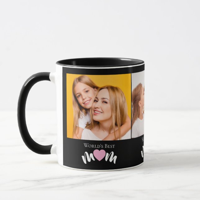 Världens Bästa Mamma Söt Hjärtan Elegant Svart 3 F Mugg (Vänster)