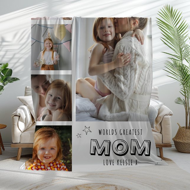 Världens Bästa Mamma Trendig Foto-remsa Fleecefilt (Skapare uppladdad)